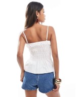 shirred sveless cami top in white
