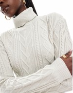 Simmi cable knit roll neck  mini jumper dress in light grey