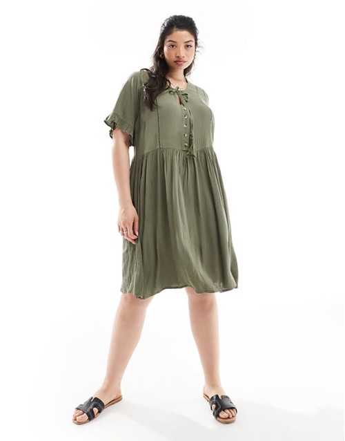 tie front midi dress in khaki